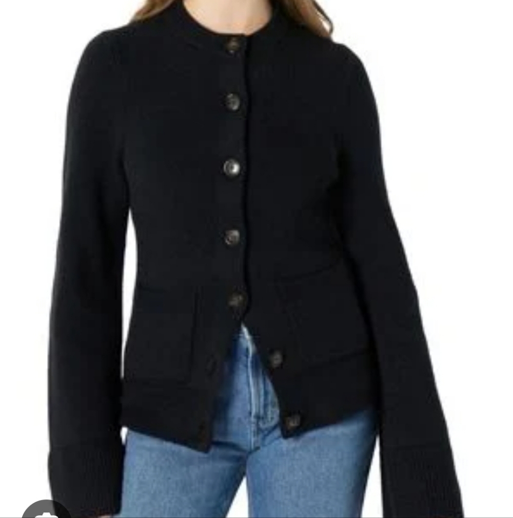 Black Button-Up Cinched Waist Cardigan Size L
